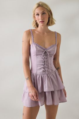 BDG BDG Sweet Talker Lace Trim Corset Mini Dress in Lavender, Women's at Urban Outfitters