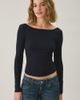 BDG BDG Tara Tight Ribbed Low-Back Boatneck Long Sleeve Tee in Black, Women's at Urban Outfitters - 1