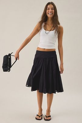 BDG BDG UO Olga Drop Waist Bustled Godet Midi Skirt in Black, Women's at Urban Outfitters