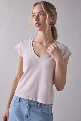 BDG BDG V-Neck Short Sleeve Spill The Tee in Mauve, Women's at Urban Outfitters