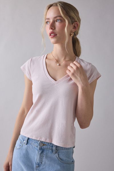 BDG BDG V-Neck Short Sleeve Spill The Tee in Mauve, Women's at Urban Outfitters