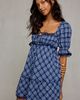 BDG BDG With Love Plaid Puff Sleeve Mini Dress in Navy, Women's at Urban Outfitters - 1