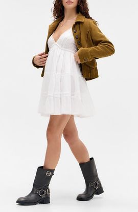 BDG Urban Outfitters BDG Urban Outfitters Aria Embroidered Tiered Cotton Babydoll Dress