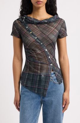BDG Urban Outfitters BDG Urban Outfitters Asymmetrical Plaid Short Sleeve Top