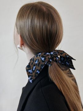 Be dullst Cotton Leopard Ribbon Hair Scrunchie [Beige/Brown/Khaki]