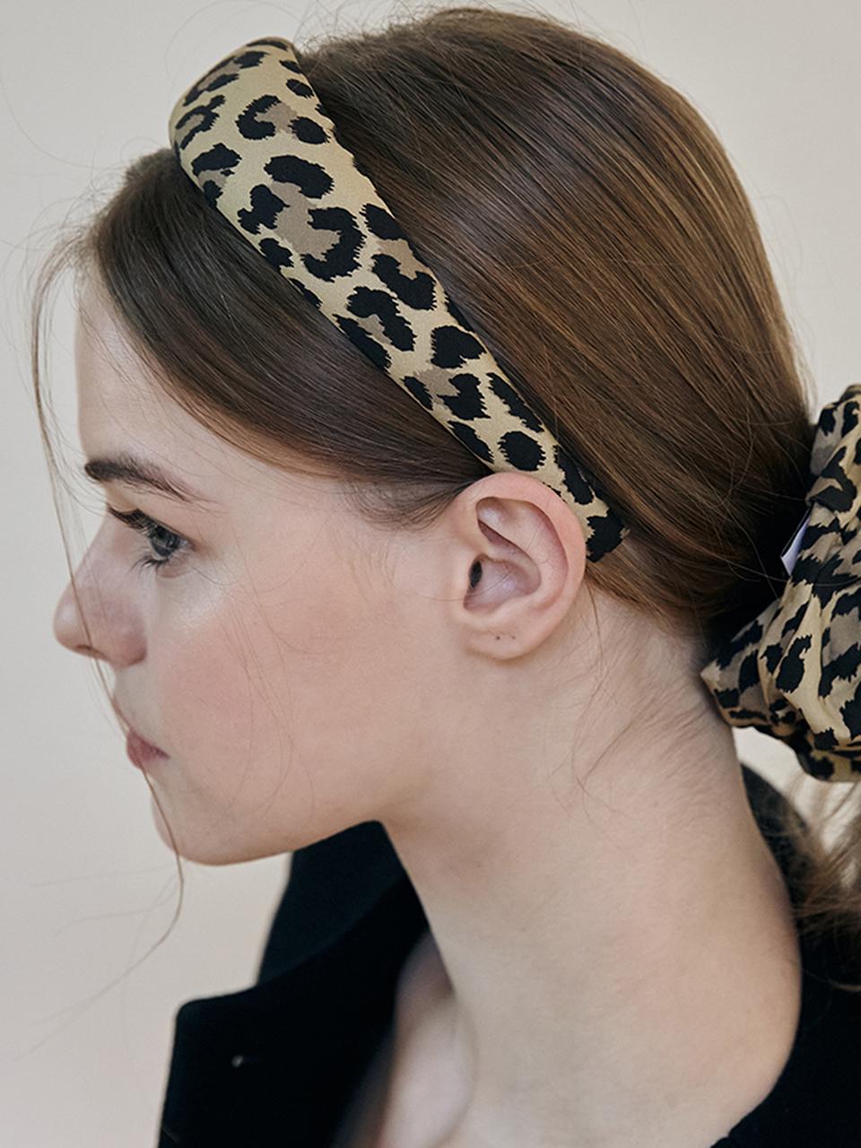 Be dullst Leopard Print Cotton Basic Hair Band [Beige/Brown]