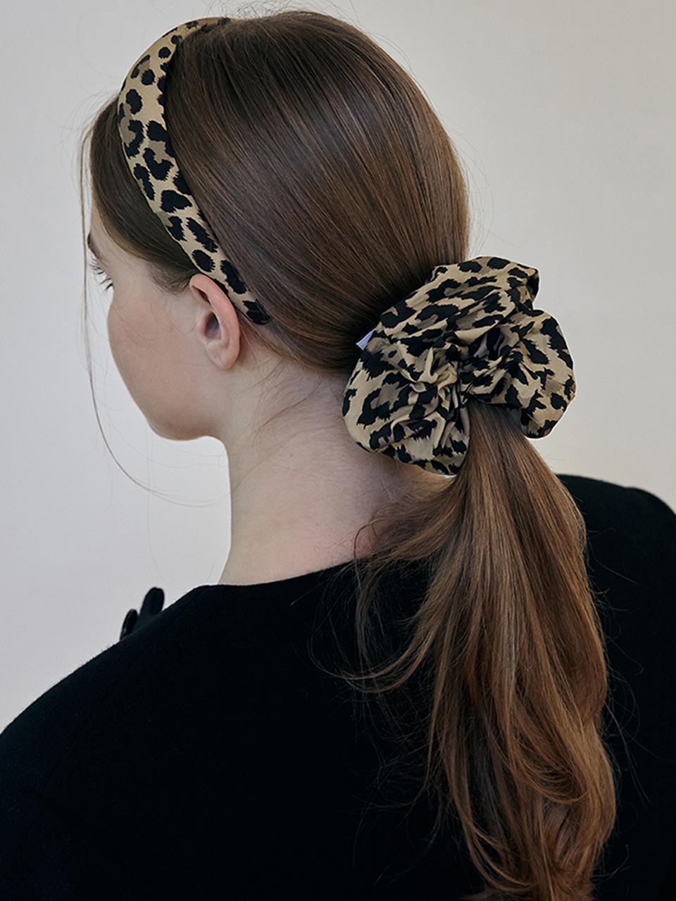 Be dullst Leopard Print Cotton Big Hair Scrunchie [Beige/Brown]