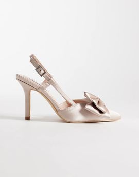 Be Mine Be Mine Anica slingback heeled shoes with bow in blush satin-pink
