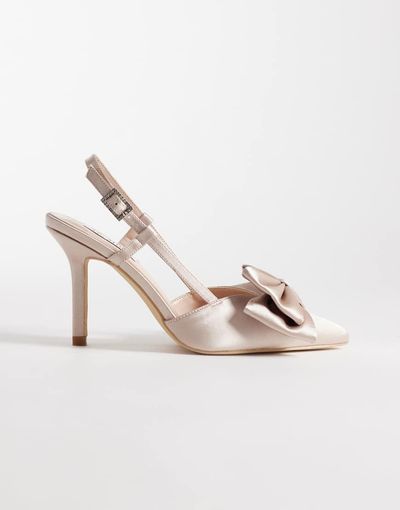 Be Mine Be Mine Anica slingback heeled shoes with bow in blush satin-pink