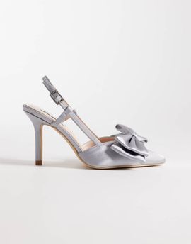 Be Mine Be Mine Anica slingback heeled shoes with bow in gray satin