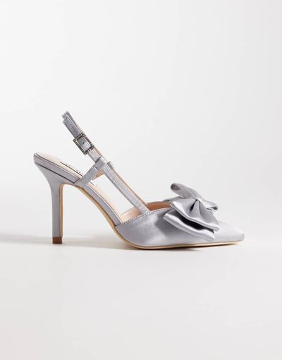 Be Mine Be Mine Anica slingback heeled shoes with bow in gray satin