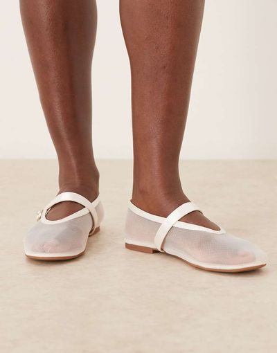 Be Mine Be Mine Bridal Aahana mesh ballet flats in ivory-White