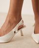 Be Mine Be Mine Bridal Almeria slingback heeled pumps with bow detail in satin ivory-White - 2