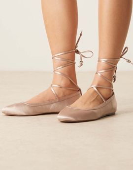 Be Mine Be Mine Bridal April tie leg ballet flats in blush satin-pink