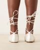Be Mine Be Mine Bridal April tie leg ballet flats in ivory satin-White - 3