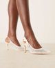 Be Mine Be Mine Bridal Benni slingback heeled shoes with bow in ivory satin-White - 1