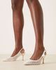 Be Mine Be Mine Bridal Benni slingback heeled shoes with bow in ivory satin-White - 4