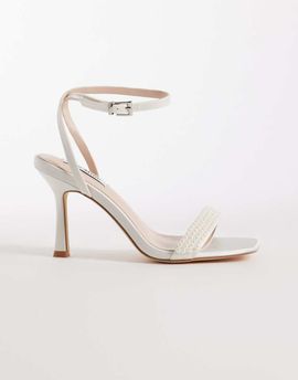 Be Mine Be Mine Bridal Camden heeled sandals with faux pearls in ivory satin-White