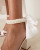 Be Mine Be Mine Bridal Carmen block heeled sandals with embellished ribbon tie in ivory satin-White - 3