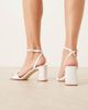 Be Mine Be Mine Bridal Cora block heeled sandals in ivory satin-White - 4
