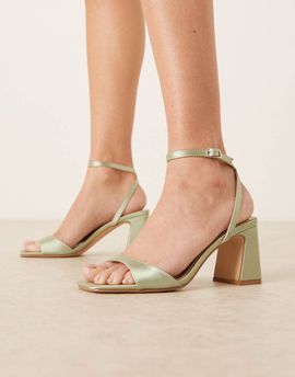 Be Mine Be Mine Bridal Cora block heeled sandals in sage satin-Green
