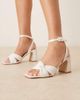 Be Mine Be Mine Bridal Divaa plissé block heeled sandals in ivory satin-White - 1