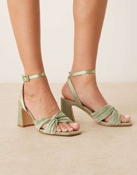 Be Mine Be Mine Bridal Divaa plissé block heeled sandals in sage satin-Green