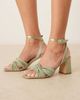 Be Mine Be Mine Bridal Divaa plissé block heeled sandals in sage satin-Green - 4