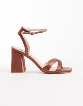 Be Mine Be Mine Bridal Eshma block heeled sandals in mocha satin-Brown