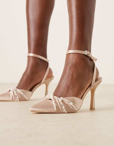Be Mine Be Mine Bridal Harsha tie leg heeled pumps with pearls in blush satin-pink