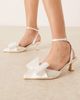 Be Mine Be Mine Bridal kitten heel shoes with bow in ivory satin-White - 1