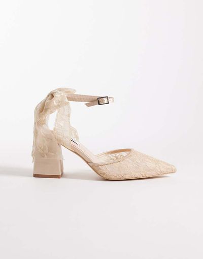 Be Mine Be Mine Bridal Reema block heeled shoes with bow detailing in rose lace-pink