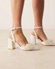 Be Mine Be Mine Bridal Tanika block heeled shoes with faux pearls in ivory satin-White - 4