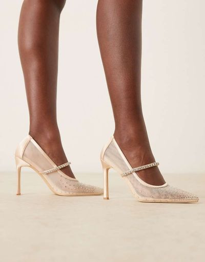 Be Mine Be Mine Bridal Vivian embellished heeled pumps in rose mesh-pink