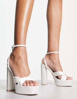 Be Mine Be Mine Margot platform heeled sandals in ivory satin-White