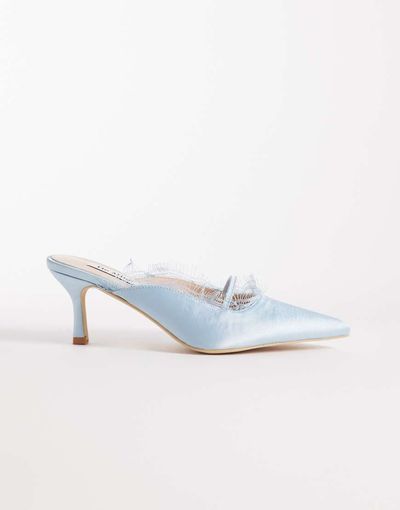 Be Mine Be Mine Sabrina kitten heel mules in blue lace