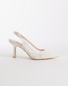 Be Mine Be Mine Tania slingback heeled shoes with embroidery in ivory-White