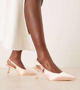 Be Mine Wide Fit Be Mine Wide Fit Almeria slingback heeled pumps with bow detail in satin blush-pink