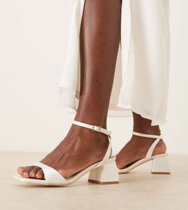 Be Mine Wide Fit Be Mine Wide Fit Bridal Ammie low block heel sandals in ivory satin-White
