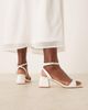 Be Mine Wide Fit Be Mine Wide Fit Bridal Ammie low block heel sandals in ivory satin-White - 3