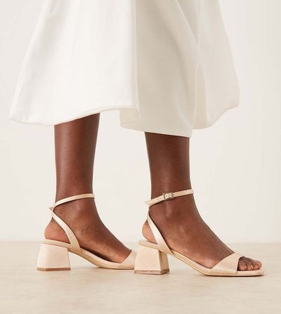 Be Mine Wide Fit Be Mine Wide Fit Bridal Ammie low block heel sandals in rose satin-pink