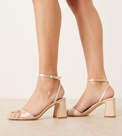 Be Mine Wide Fit Be Mine Wide Fit Bridal Cora block heeled sandals in rose satin-pink