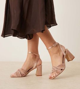Be Mine Wide Fit Be Mine Wide Fit Bridal Divaa plisse block heeled sandals in blush satin-pink