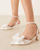 Be Mine Wide Fit Be Mine Wide Fit Bridal kitten heel shoes with bow in ivory satin-White - 1