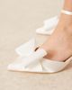 Be Mine Wide Fit Be Mine Wide Fit Bridal kitten heel shoes with bow in ivory satin-White - 3