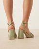 Be Mine Wide Fit Be Mine Wide Fit Bridal Snuggle plisse block heel sandals in sage-Green - 3