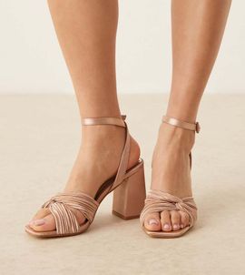 Be Mine Wide Fit Be Mine Wide Fit Bridal Snuggle plisse block heeled sandals in champagne-Pink