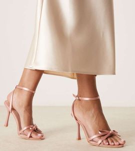 Be Mine Wide Fit Be Mine wide fit Sharly heeled sandals with bow detail in satin blush-pink
