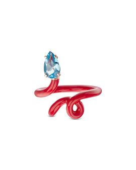 Bea Bongiasca Bea Bonglasca 9K Rose Gold & Sterling Silver Baby Vine Blue Topaz and Red Enamel Tendril Ring