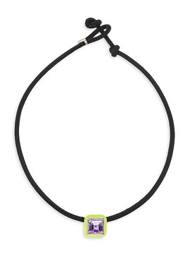 Bea Bongiasca Women's Flower Funk Pop Choker With Square In Candy Setting Goldtone, Enamel, Amethyst & Leather Necklace